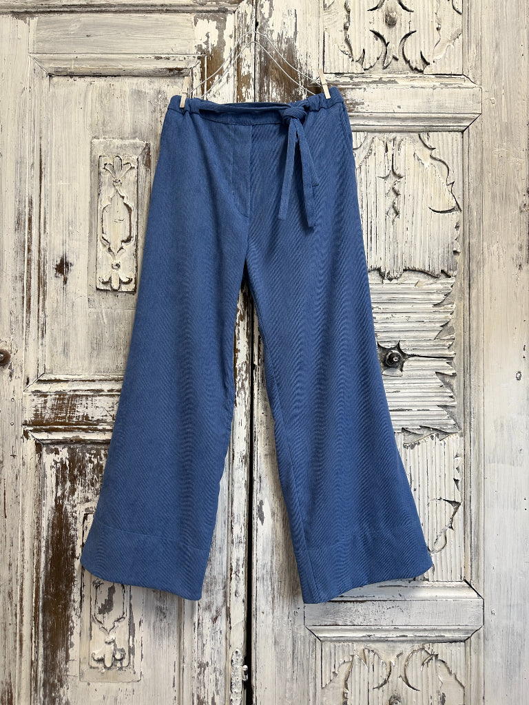 indigo fitilli kadife bol paça pantolon 