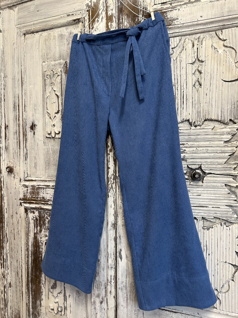 indigo fitilli kadife bol paça pantolon 