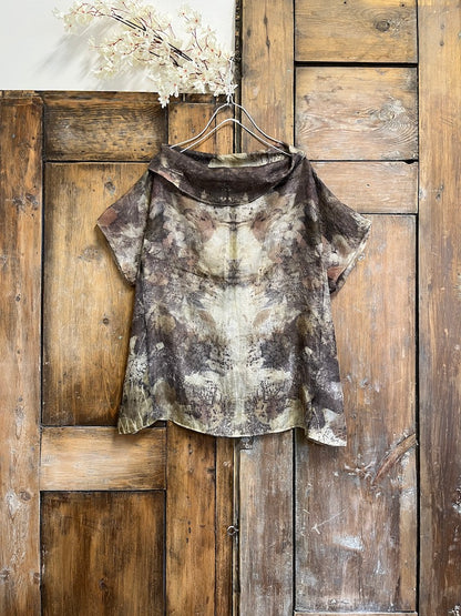 ipek eco-print kısa kolu bluz