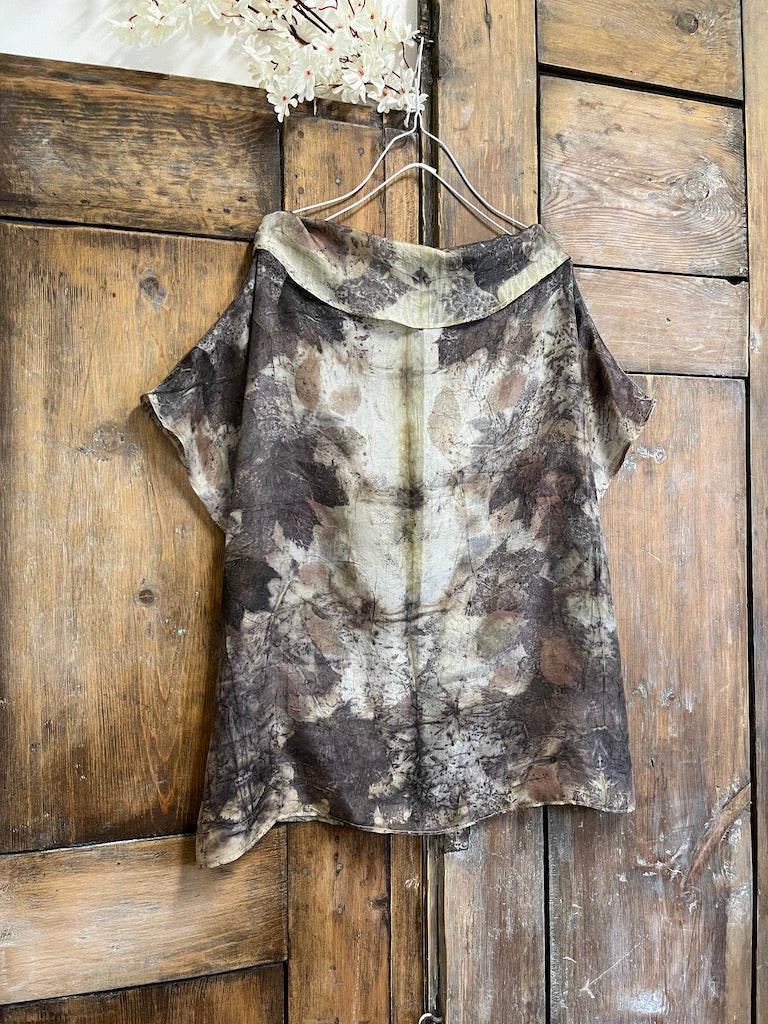 ipek eco-print kısa kollu bluz