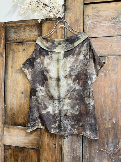 ipek eco-print kısa kollu bluz