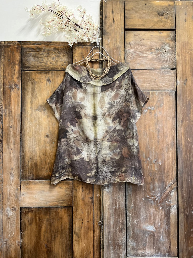 ipek eco-print kısa kollu bluz