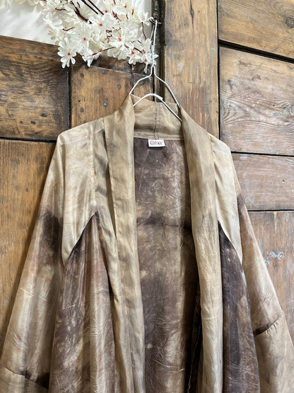 eco-print ipek uzun ceket