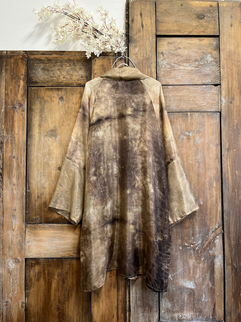 eco-print ipek uzun ceket