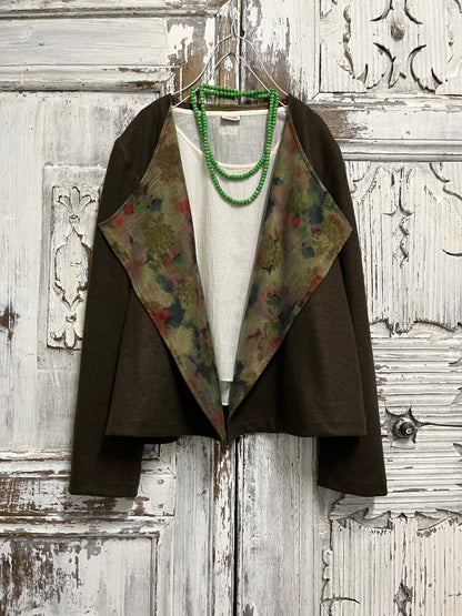 haki yün ceket yakası ipek detay