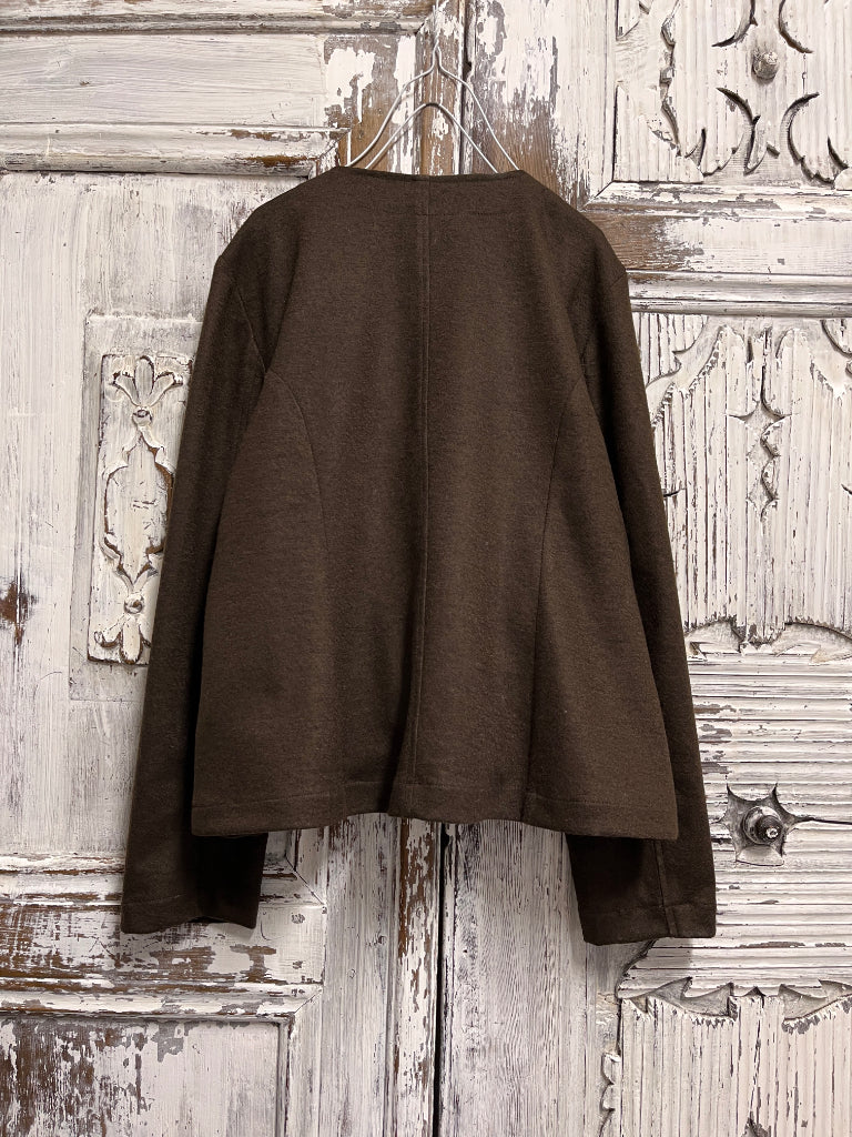 haki yün ceket yakası ipek detay