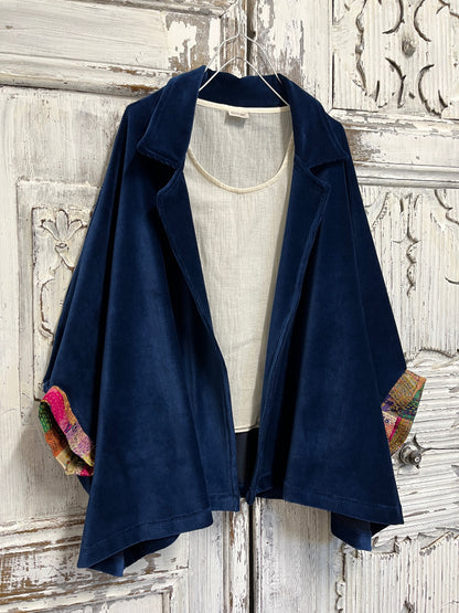 ipek manşetli lacivert kadife ceket