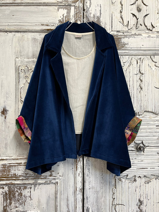 ipek manşetli lacivert kadife ceket