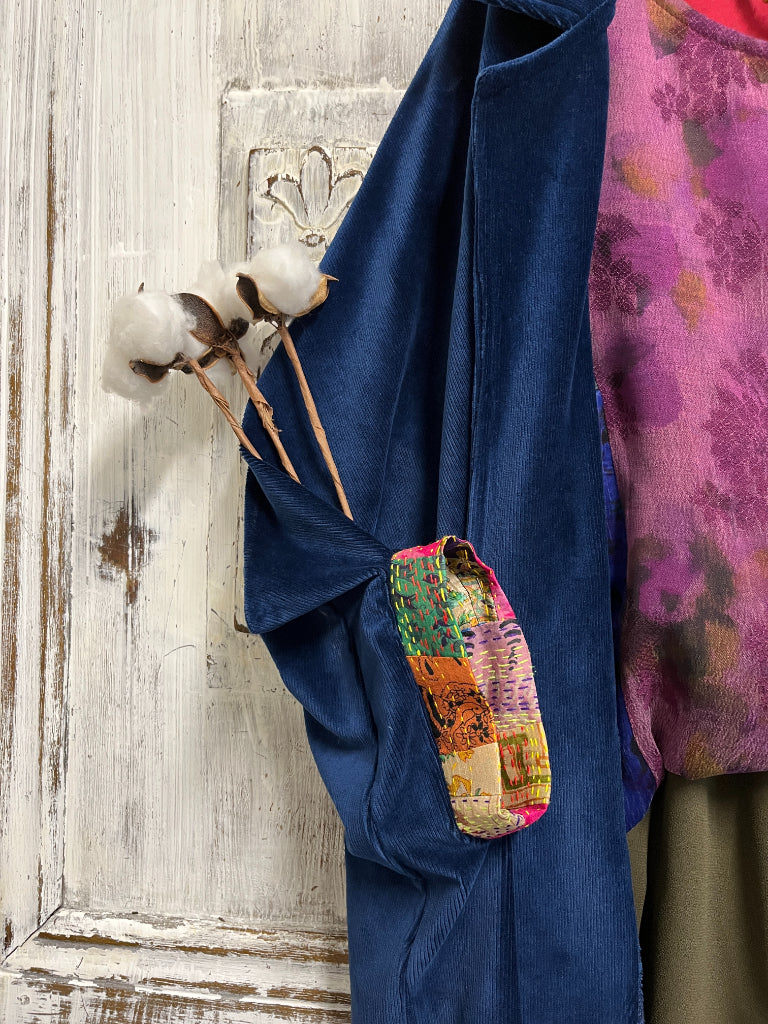 ipek manşetli lacivert kadife ceket