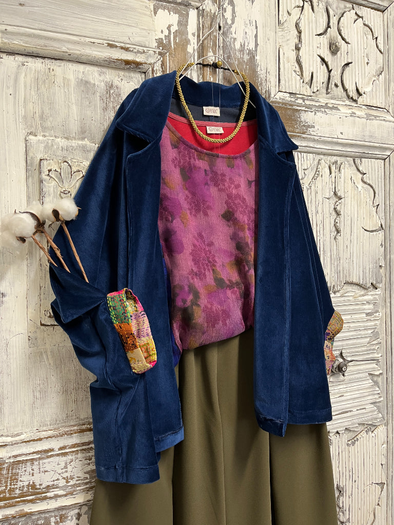 ipek manşetli lacivert kadife ceket