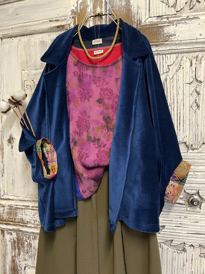 ipek manşetli lacivert kadife ceket