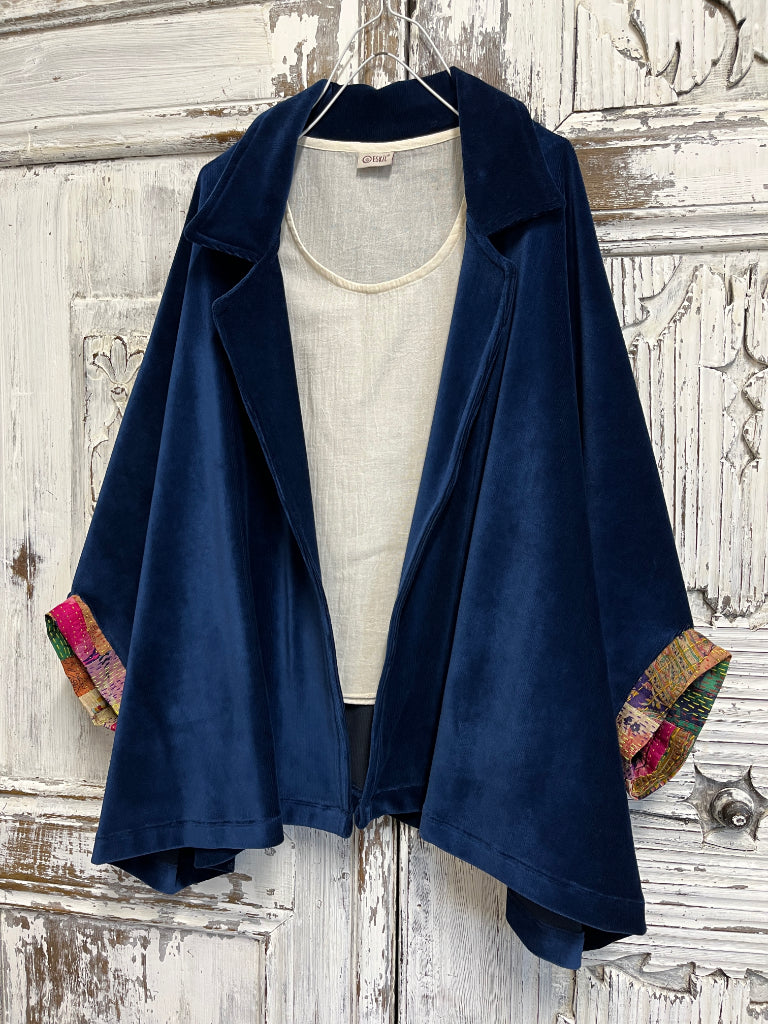 ipek manşetli lacivert kadife ceket