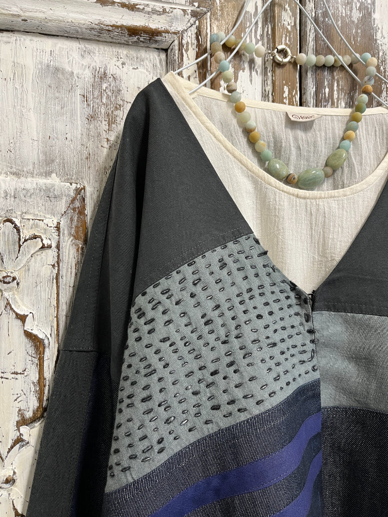 denim ve keten patch ceket