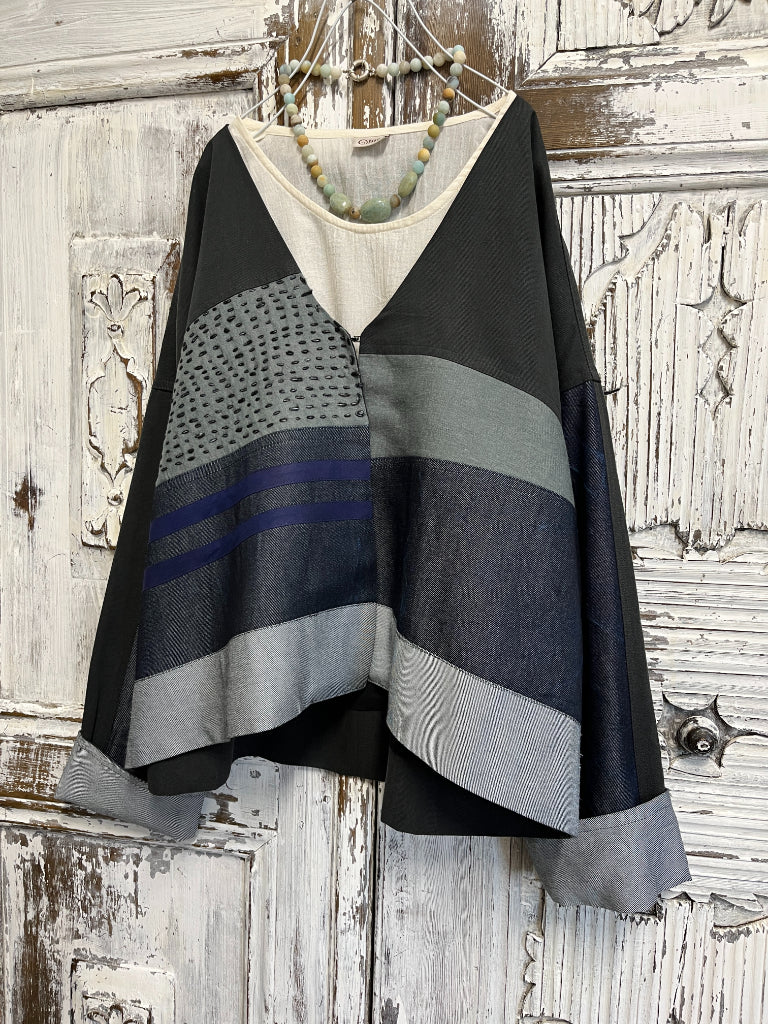 denim ve keten patch ceket