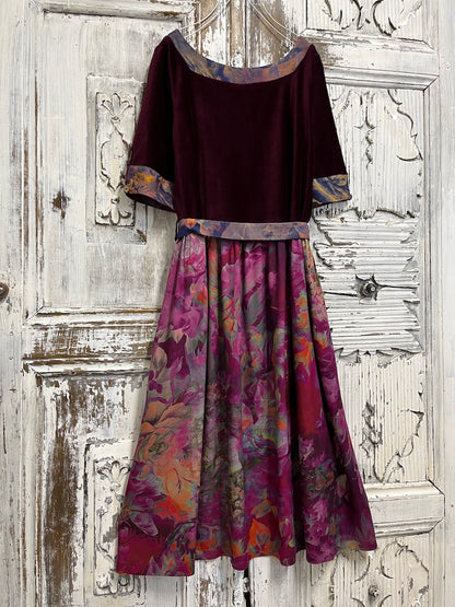 bordo kadife çiçekli elbise 