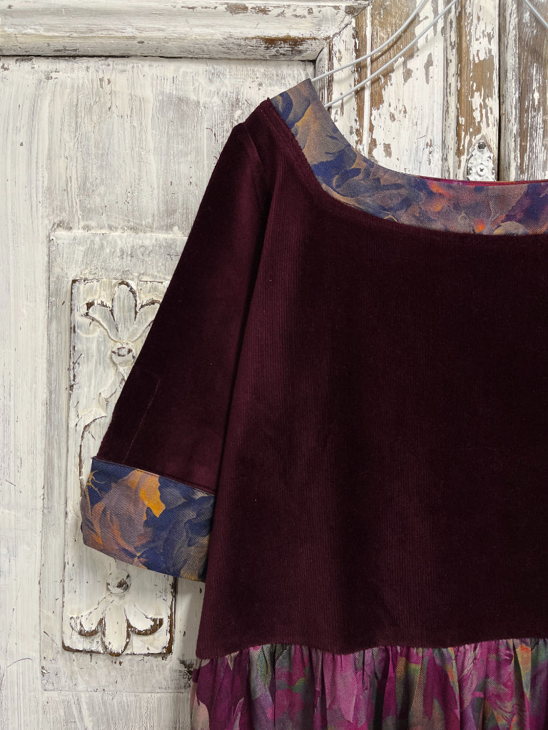 bordo kadife çiçekli elbise 