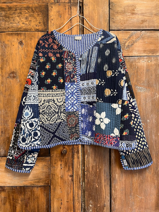 Kapitone Patchwork İndigo Ceket