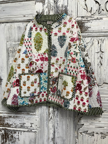 Çift taraflı patch kapitone ceket krem 