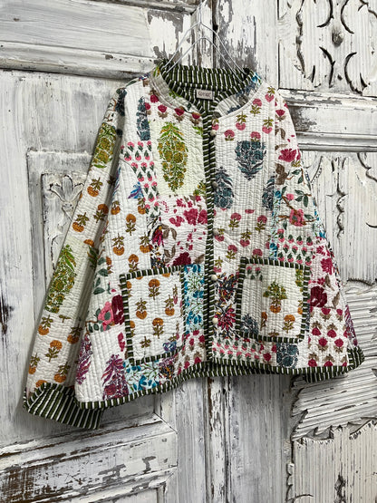 Çift taraflı patch kapitone ceket krem 