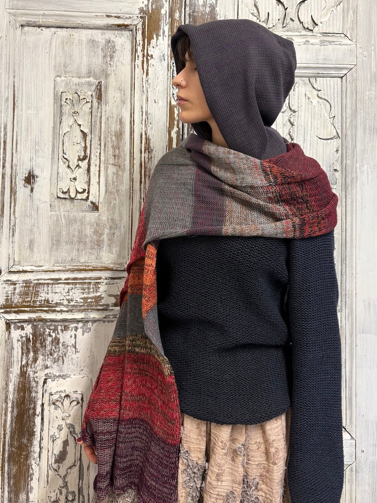 Kapüşonlu Triko Şal