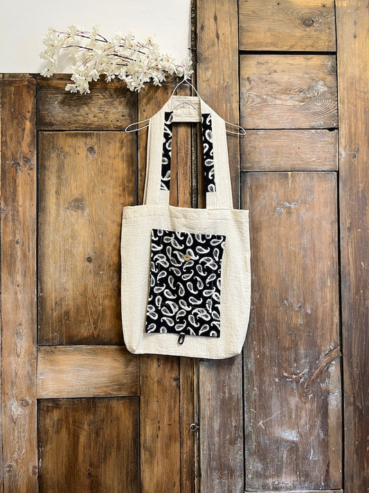 keten cebi desenli kullanışlı çanta