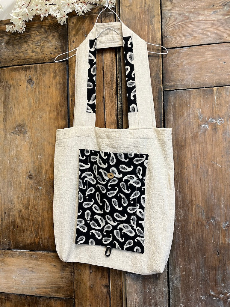 keten cebi desenli kullanışlı çanta