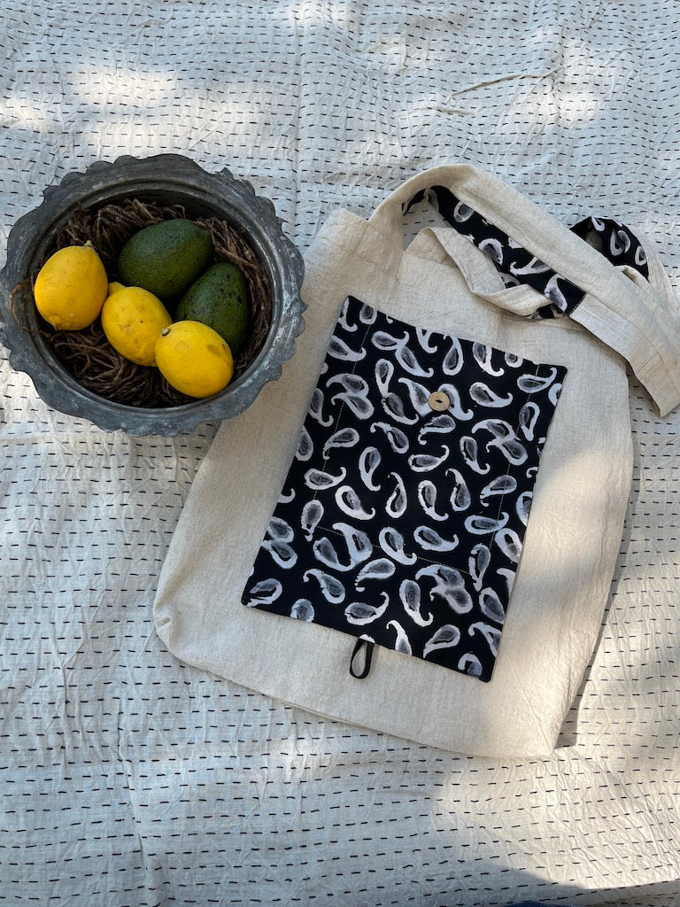 keten cebi desenli kullanışlı çanta