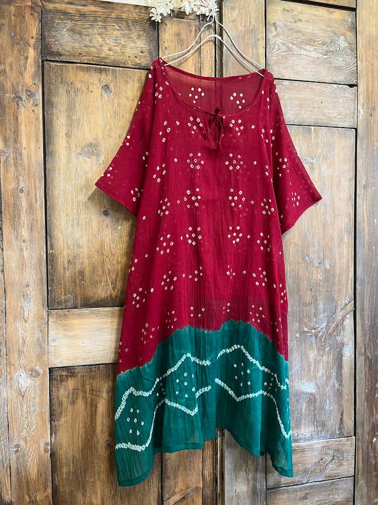 kırmızı tie dye pareo elbise