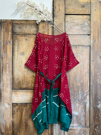 kırmızı tie dye pareo elbise
