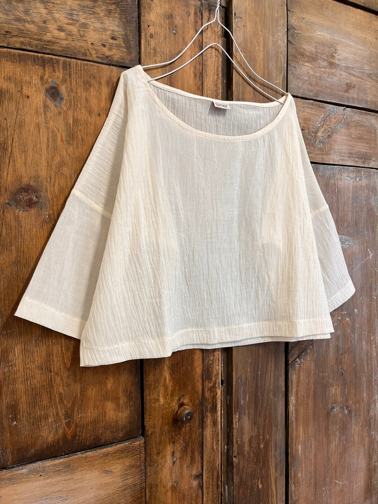 Krem pamuklu bluz
