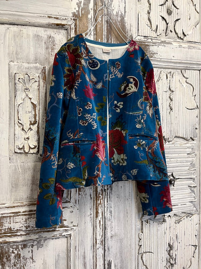 mavi desenli kadife klasik ceket