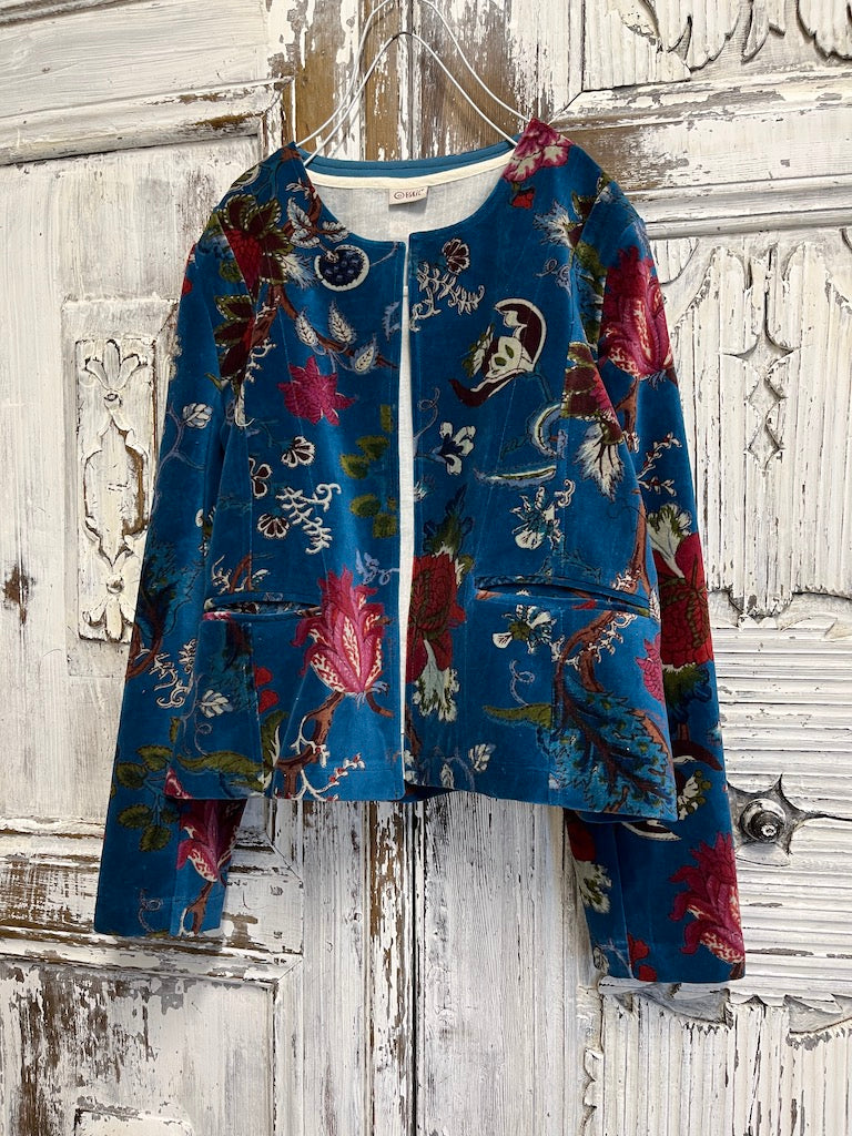 mavi desenli kadife klasik ceket