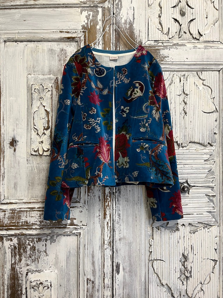 mavi desenli kadife klasik ceket