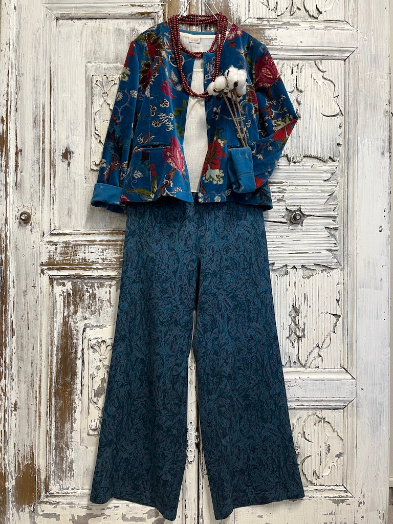 mavi desenli kadife klasik ceket