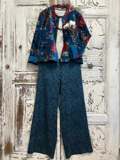 mavi desenli kadife klasik ceket