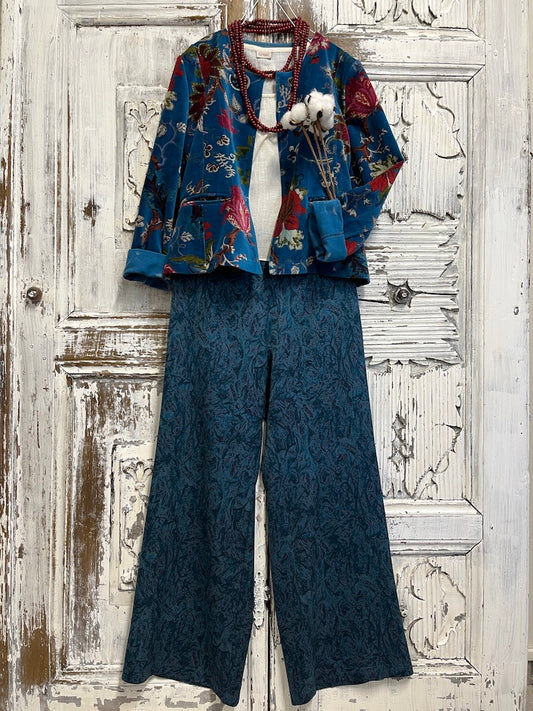 mavi desenli kadife klasik ceket