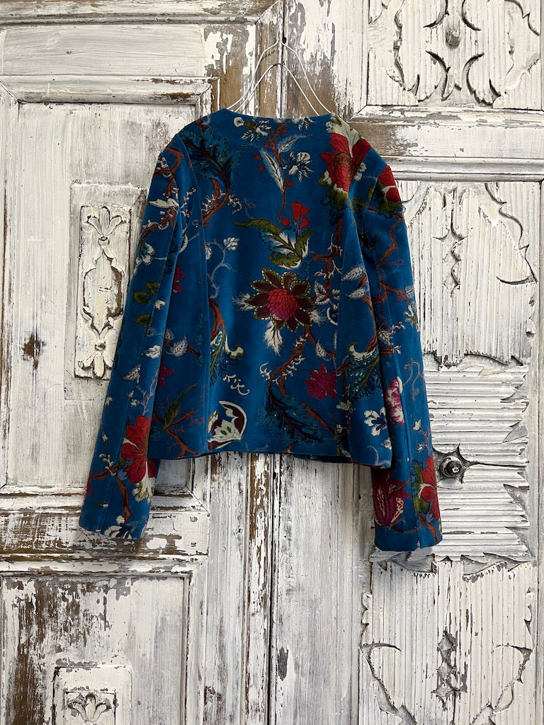 mavi desenli kadife klasik ceket