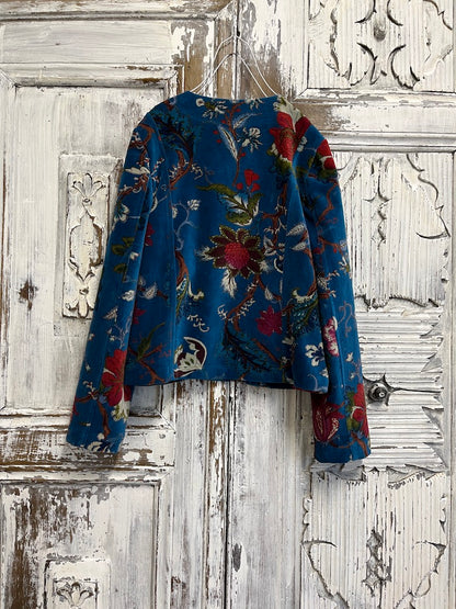 mavi desenli kadife klasik ceket