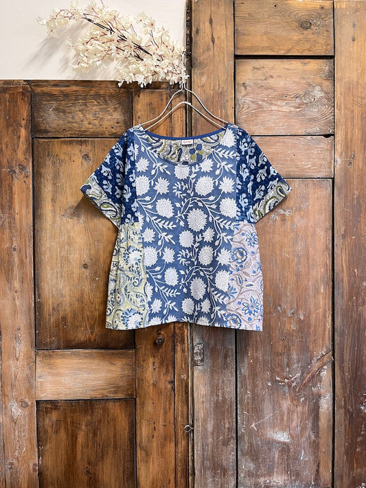 el baskı kumaş tasarım mavi bluz