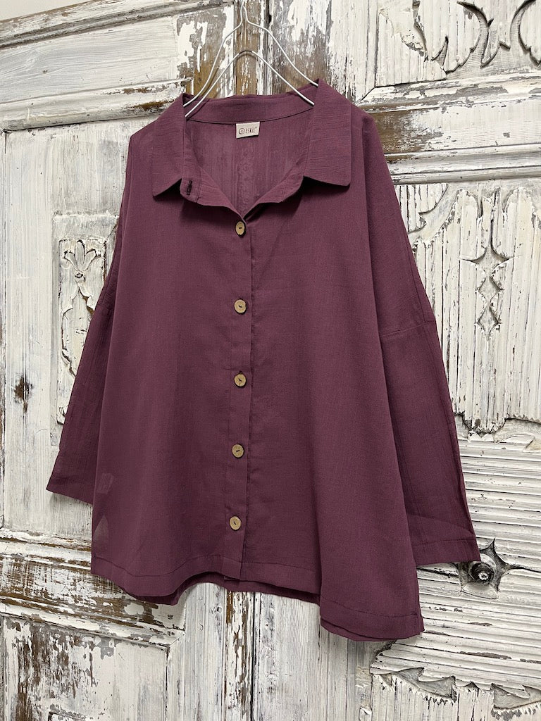 doğal pamuklu mürdüm gömlek 