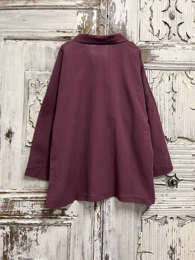 doğal pamuklu mürdüm gömlek 