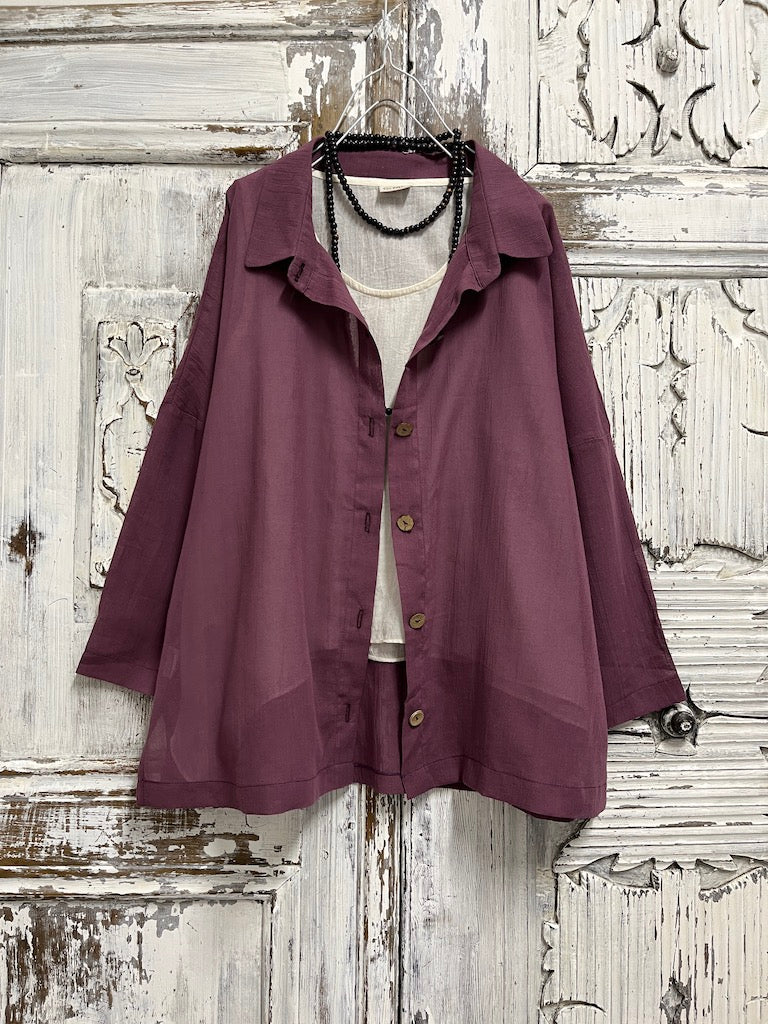 doğal pamuklu mürdüm gömlek 