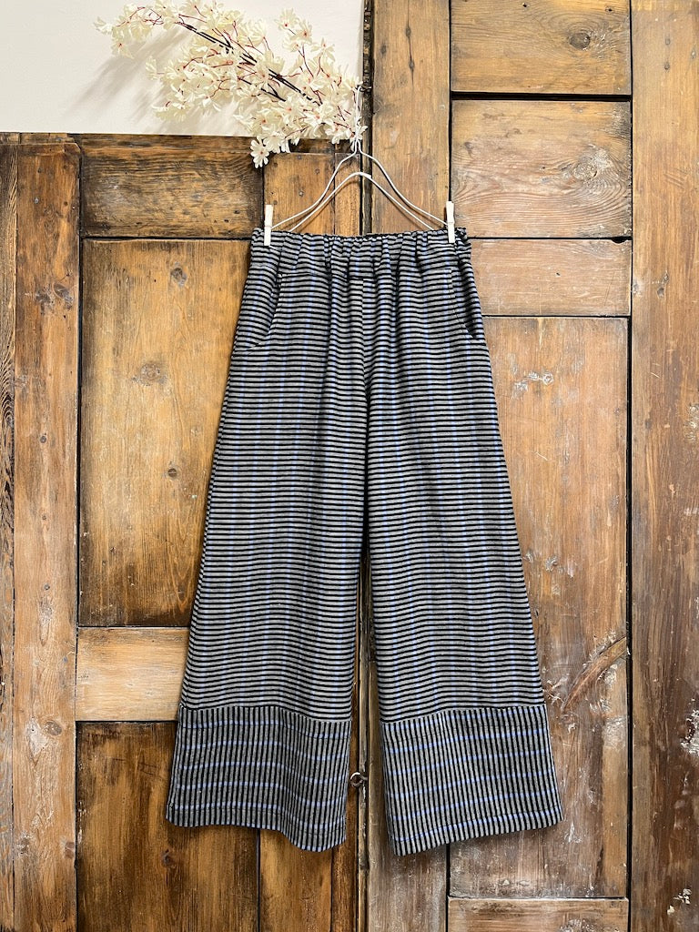 çizgili pamuklu geniş paça pantolon