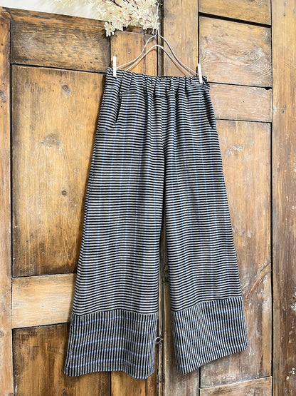 çizgili pamuklu geniş paça pantolon