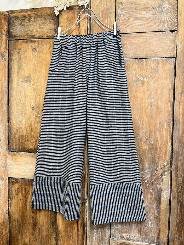 çizgili pamuklu geniş paça pantolon