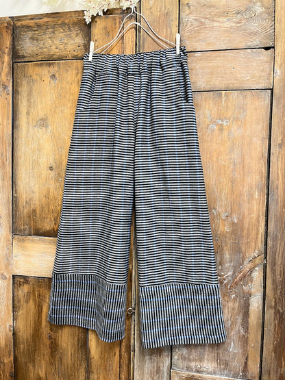 çizgili pamuklu geniş paça pantolon