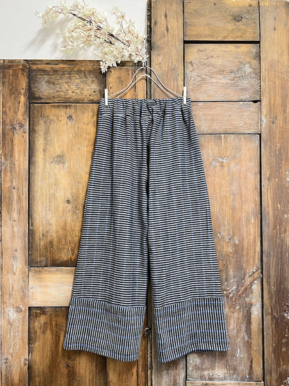 çizgili pamuklu geniş paça pantolon