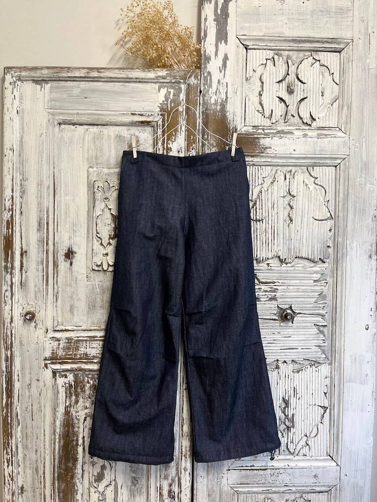 denim paçası ayarlanılabilir lastikli rahat pantolon