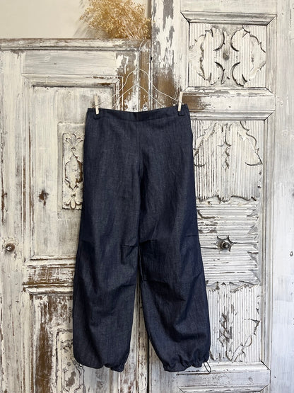 denim paçası ayarlanılabilir lastikli rahat pantolon
