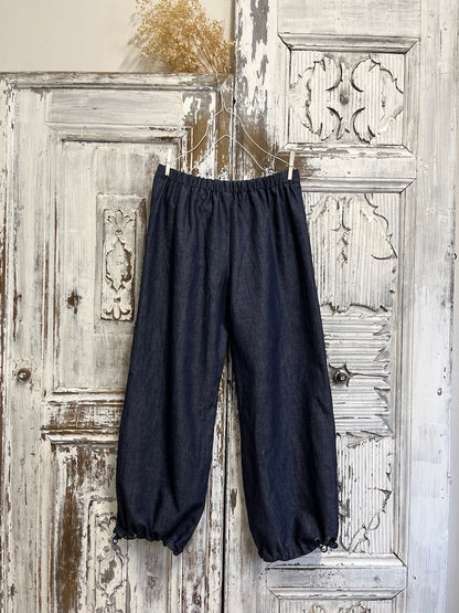 denim paçası ayarlanılabilir lastikli rahat pantolon